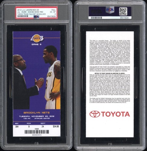 KOBE BRYANT BETS $500K ON FREETHROW GERALD WALLACE 2012 FULL TICKET LAKERS PSA 6 - 第 3/12 張圖片
