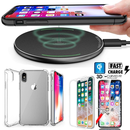 For Apple iPhone X 8 Plus Case Crystal Clear Bumper + QI Fast Wireless Charger - Picture 17 of 17