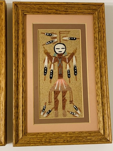 2 Vintage Indianer Navajo authentische Sandgemälde indianische Kunst schönes Dekor Geschenk - Bild 9 von 14