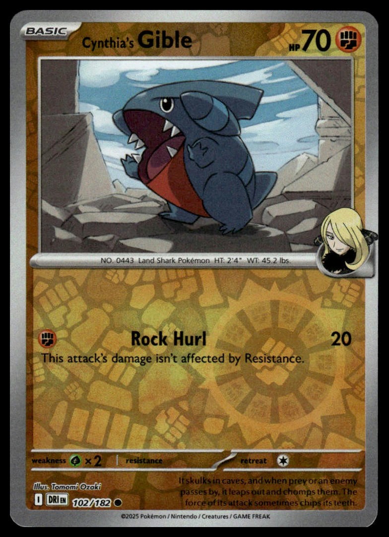 Cynthia's Gible SV10: Destined Rivals #102/182 Reverse Holo NM