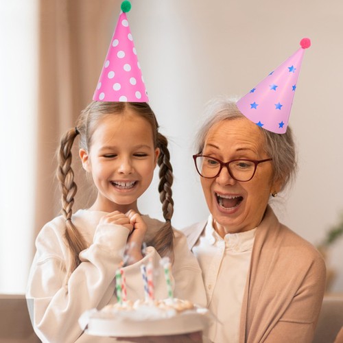 12Pcs Kids Birthday Cone Hats Colorful Paper Headwear For Party Photo Booth Prop - Foto 6 di 12