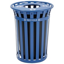 36 Gallon Outdoor Steel Recycling Receptacle with Flat Lid Blue