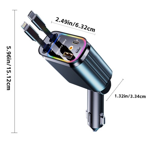 Retractable Car Charger 120W 4 in 1 Fast Phone Charger for iPhone 16/15/14/13/12 - Picture 9 of 9