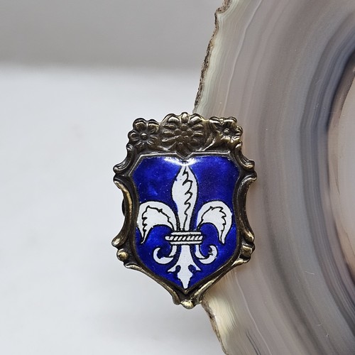 Fleur de Lis Blue Enamel Vintage Clip Clasp Brass Tone - Picture 12 of 12