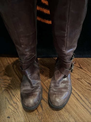 Enzo Angiolini Easaylem Zipper Riding Boots Brown Leather Knee High SZ 9.5 - Picture 6 of 16