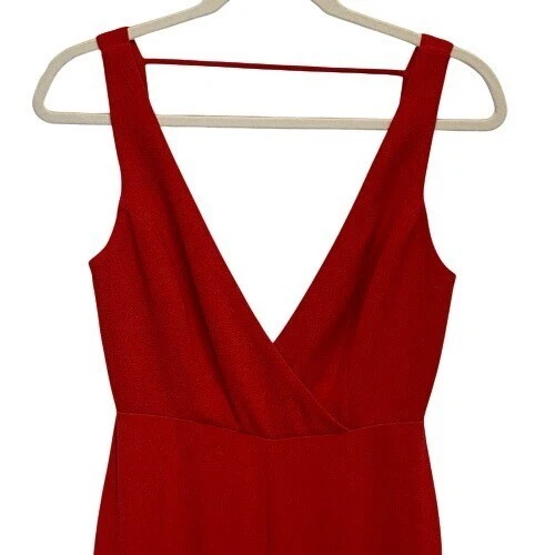Mono WAYF Rojo Sin Mangas Pierna Ancha Cuello en V Cremallera Espalda Elegante Conjunto de Noche XS Foto 2 de 4