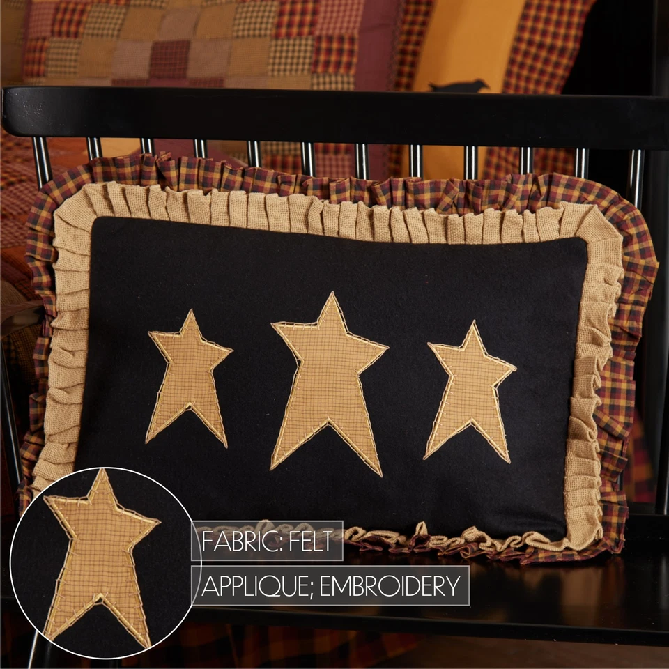 Primitive 14"x22" Stars Pillow Black Appliqued Heritage Bedroom Decor VHC Brands - Image 4 of 4