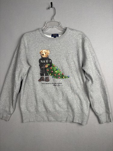Polo Ralph Lauren Pullover Jugend XL grau Weihnachten Bär Rundhals Pulli Urlaub
