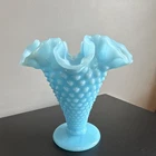 Gorgeous Rare Vintage Fenton Robin Egg / Turquoise Blue Hobnail Milk Glass Vase