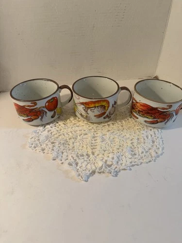 Vtg DH Holmes NOLA Crabs Shrimp Oysters 3 Gumbo Chowder Soup Handle Mugs Japan