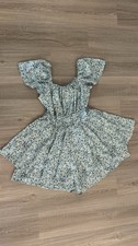 EXLURA Floral Midi Dress Smocked Square Neck Puff Sleeve Fit & Flare L