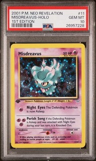 Pokémon Neo Revelation 2001 primera edición #11 Misdreavus Holo Swirl PSA 10 POP 22