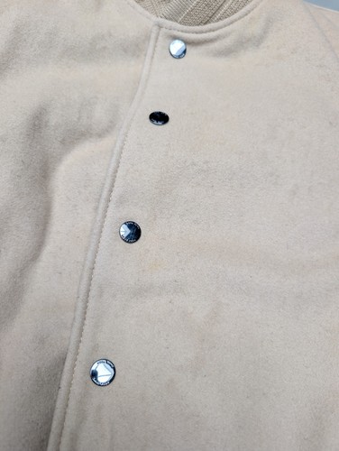 Chaqueta de cuero BODA SKINS Varsity color crudo blanco beige tostado - talla S - PVP £410 - Imagen 9 de 19
