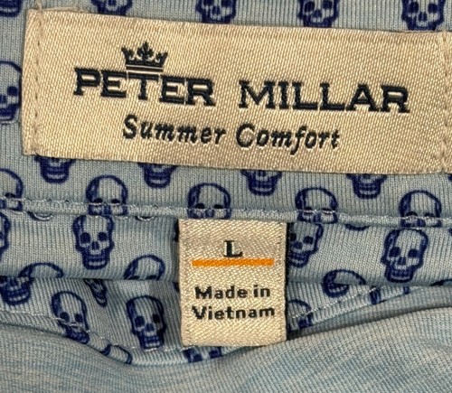 Peter Millar Polo Shirt Men Large Blue Skull Print 1/4 Button Short Sleeve - Picture 18 of 24
