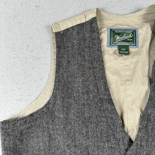 Woolrich Vest Men’s Large Gray Slate Herringbone Wool Buckle Back Button Front - Picture 2 of 16