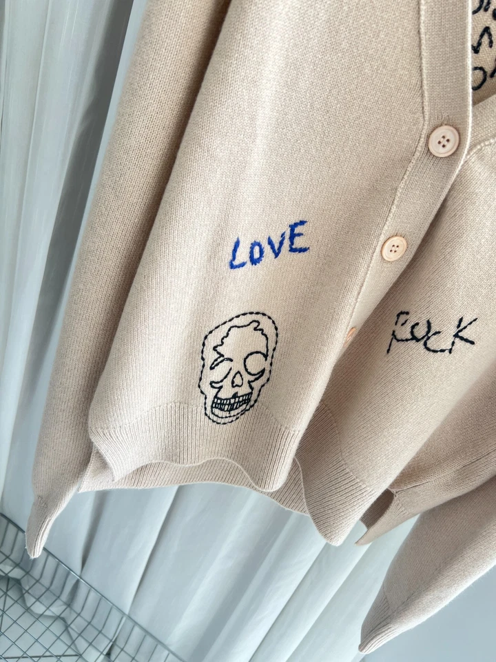 Women Zadig & Voltaire Love Embroidery 100% Cashmere Wool Knitted Sweater S M L - Image 4 of 4