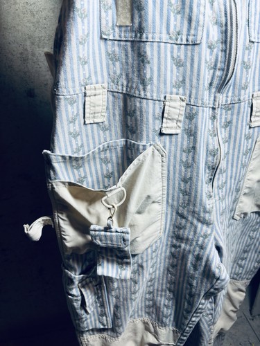 Garden Girl Sweden Utility Overalls US 14 EU 44 Floral Striped Double Knees Rare - Bild 4 von 8