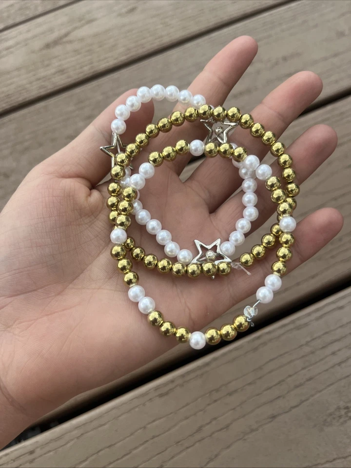 3 pack bracelets for sale , size medium, gold, white, pearl! - Image 4 of 4