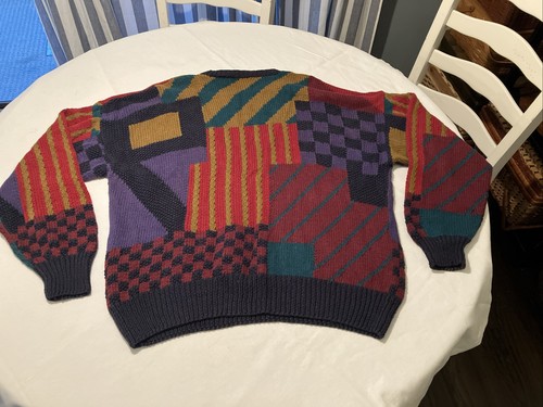 Vintage 90s Structure Sweater Size XL Cotton/Ramie Color Block Multi Color - Picture 3 of 9