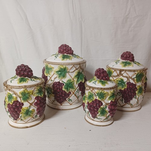 Vtg KK China Majolica Pottery 3D Grape Cluster Ceramic Canister Set - Picture 1 of 24
