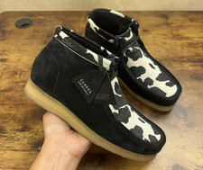 Clarks Originals Wallabee Chukka Boots Mens Size 10.5 Black Cow Print RARE