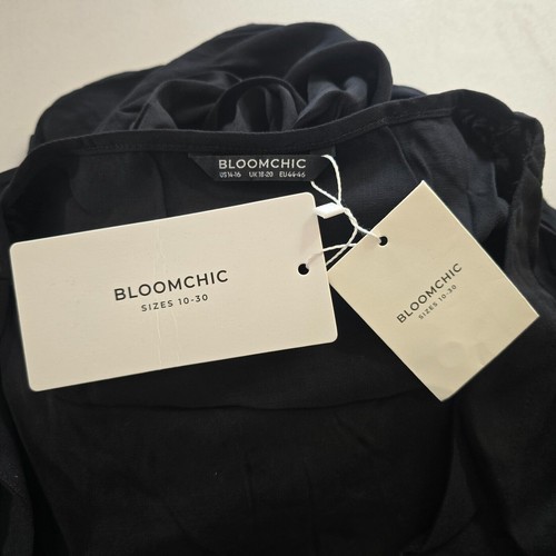 Bloomchic Dress Women's 1X Black Midi Short Sleeve Deep V-Neck Button Accent NWT - Picture 3 of 14