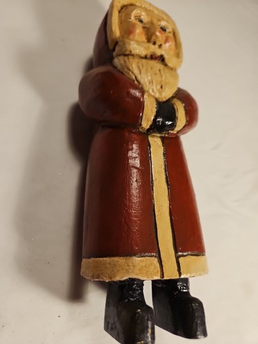 Vtg 1988 Susan Karaus Folk Art Xmas Santa Claus Wood Resin Figurine Signed  - Picture 4 of 9