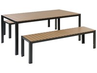 Praktisches GartenmöBel Set Kunstholz 2 BäNke Tisch Hellbraun / Schwarz Nardo