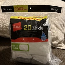 Hanes socks men quantity 20 ankle white size 6-12