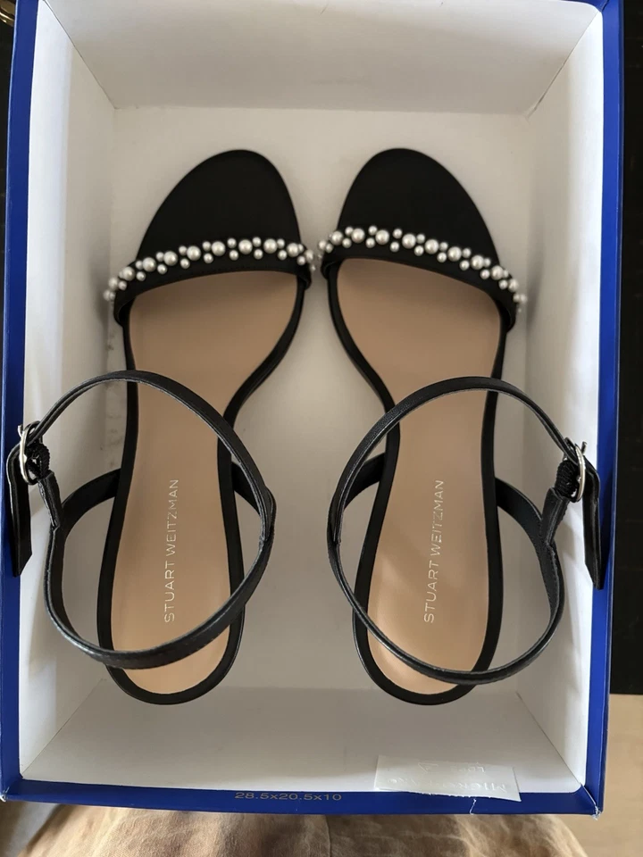 Stuart Weitzman Dancer 75 Demipearl Black Leather Sandal 8 US NWOB $525 - Image 4 of 4