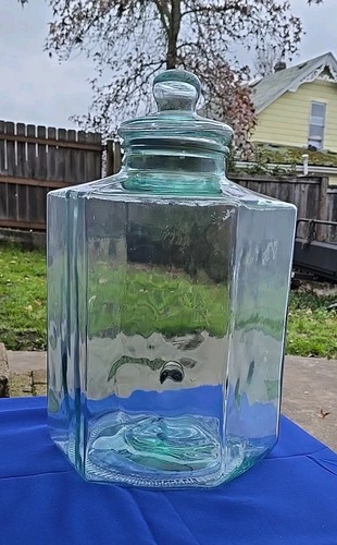 Vtg Italian Hexagon Beverage Dispenser 5 Gallons Green Tint Glass Brass Spigot - Picture 22 of 22