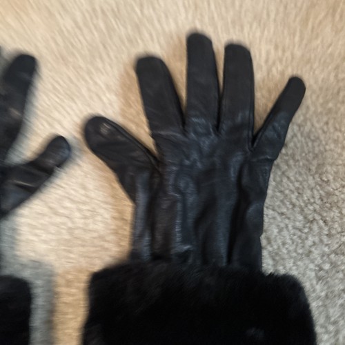 Schwarze Echtleder Handschuhe Damen M schwarz 100% Acryl gefüttert - Bild 6 von 24