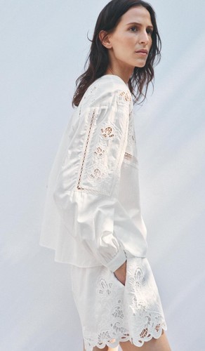 Zara Mujer Bloggers Favorito Trabajo Abierto Bordado Terno Blanco Talla Mediana - Imagen 1 de 13