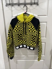 NWT Uggs Mallory Cropped Black/Yellow Check Hoodie Sweatshirt,Sz. M, Ret$88.0