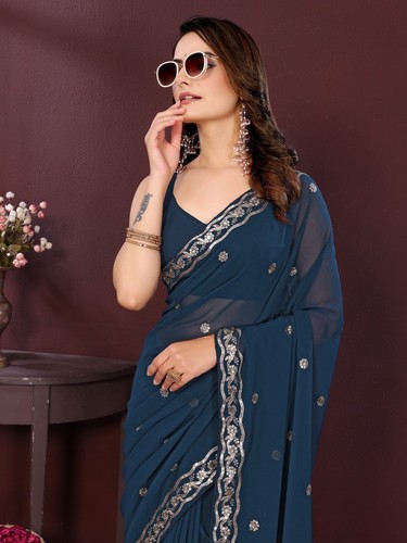 Sari Indian Pakistani Designer Ethnic Women Party Wear Saree Wedding Bollywood - Picture 2 of 5