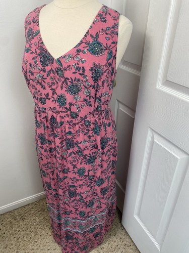 J Jill 2X Maxi Dress Pink Floral Bohemian Cottage Core Romantic - Picture 2 of 15