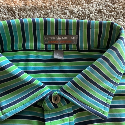 Peter Millar Summer Comfort Performance Golf Polo Blue Green Stripes Medium M - Picture 3 of 5