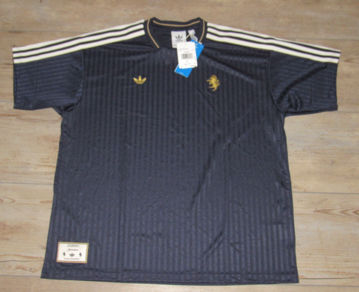 adidas Juventus FC Icon Navy Blue Soccer Gold Logo Jersey