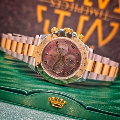 ROLEX DAYTONA 116523 MOTHER OF PEARL DIAL 40MM AUTO 18K YELLOW GOLD STEEL B&P