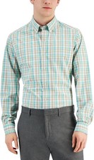 Club Room Mens Plaid Stretch Dress Shirt Green Medium