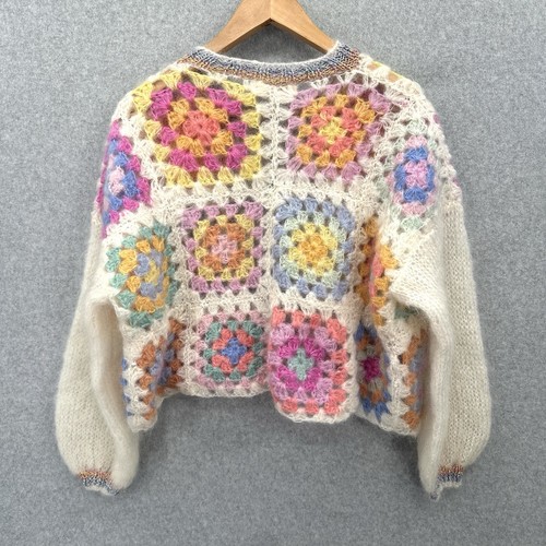 Rose Carmine Paris Cardigan Multicolor Granny Square Knit Crochet Mohair Wool OS - Picture 2 of 10