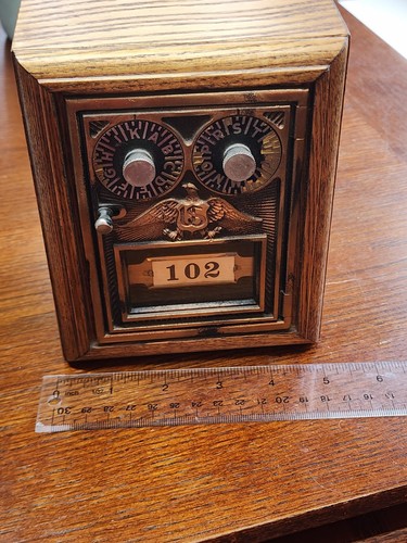 Authentic Antique US Mail Distribution Working Combo Lock Box Oak Finish - Picture 3 of 12