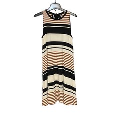 Ann Taylor Loft Sleeveless Brown Black Cream Tie Back Swing Dress Women's Small