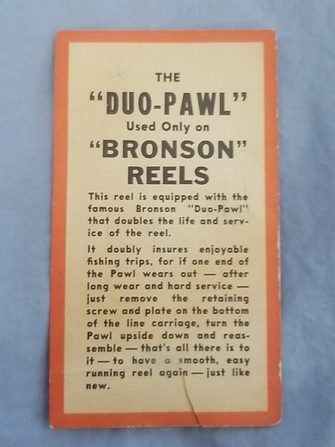 1930 Bronson Fishing Reels Duo Pawl Box Insert Instructions Owner Advertising - Picture 2 of 2