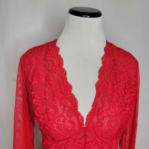 INC International Concepts Not So Basic LS Lace Mesh Bodysuit Red NWT $50 Large - Picture 6 of 12