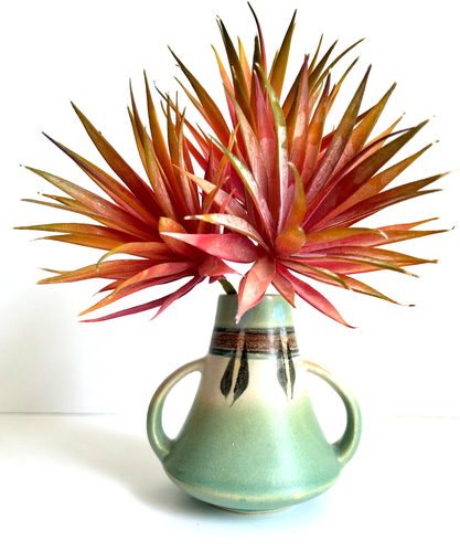 Arts & Crafts Turquoise Two-Handled Vase 5" Japanese Monticello Pottery - Picture 6 of 7