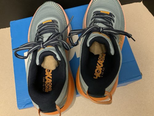 New! Womens Hoka One One Bondi 7 Blue Haze/Orange/Pink Running Shoes. Size 6.5. - Picture 9 of 10