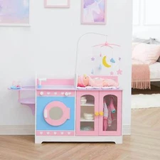 Olivia's Little World Wooden 6-in-1 Baby Doll Changing Station, Pink/Purple