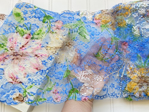 Stretch Floral-print Double-edged Lace Trim for Sewing/Crafts/Lingerie/8.5" Wide - Picture 9 of 17