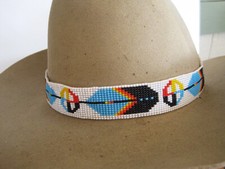 Hand Beaded Hatband Southwestern Cowboy White,blue Multicolor Adjustable tie